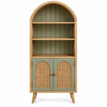 Estantería con almacenamiento con formas arqueadas y detalles de entramado, verde y marrón