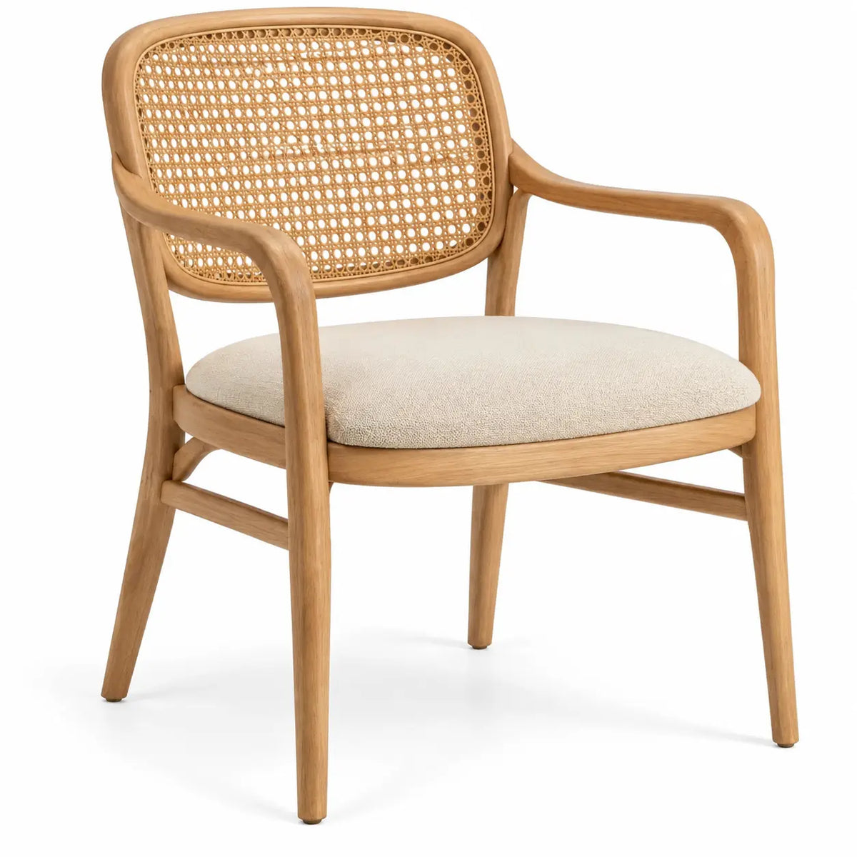 Silla con respaldo con detalles de entramado, beige y marrón