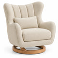 Sillón tapizado de líneas curvas con respaldo alto, beige y marrón