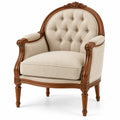 Sillón tapizado con botones decorativos, beige y marrón