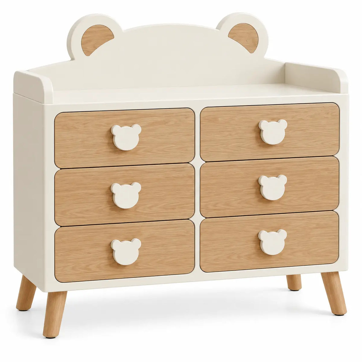 Cómoda con cajones con motivo de oso, blanco y marrón