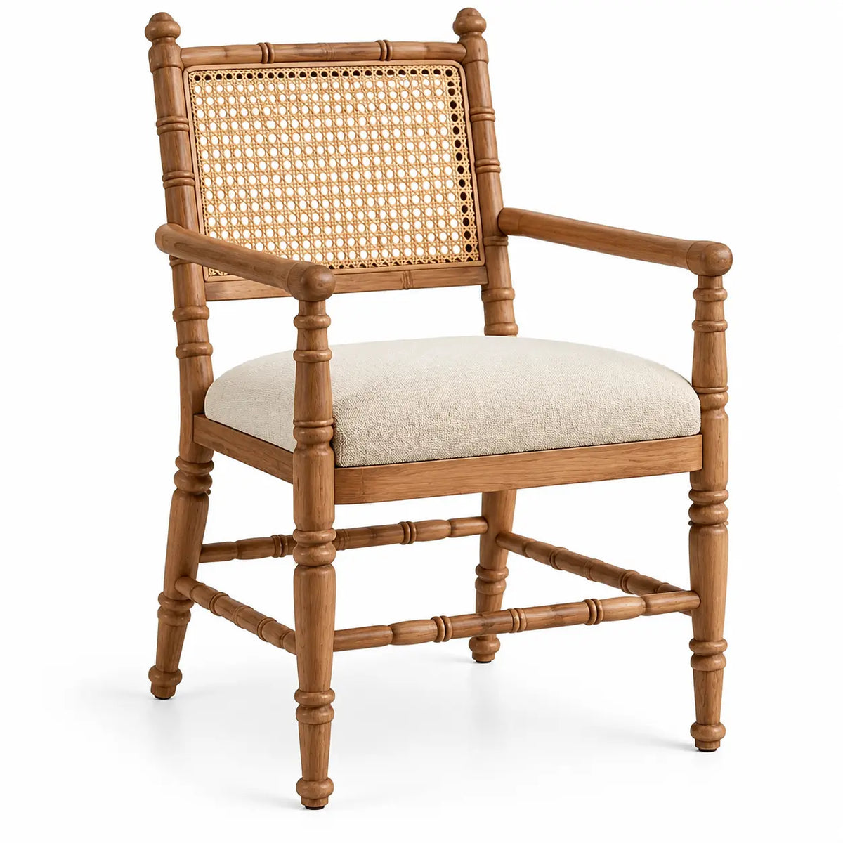 Silla con respaldo con detalles de entramado, beige y marrón