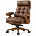 Silla de oficina con ruedas con botones decorativos y respaldo alto, marrón y negro